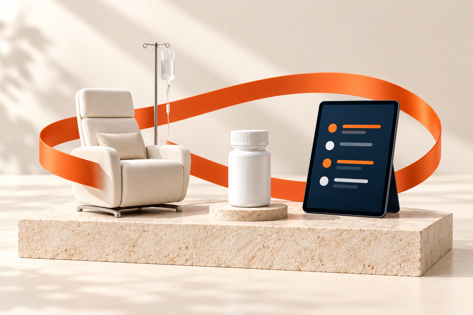 Connected oncology care with an infusion chair, oral medication, and care portal